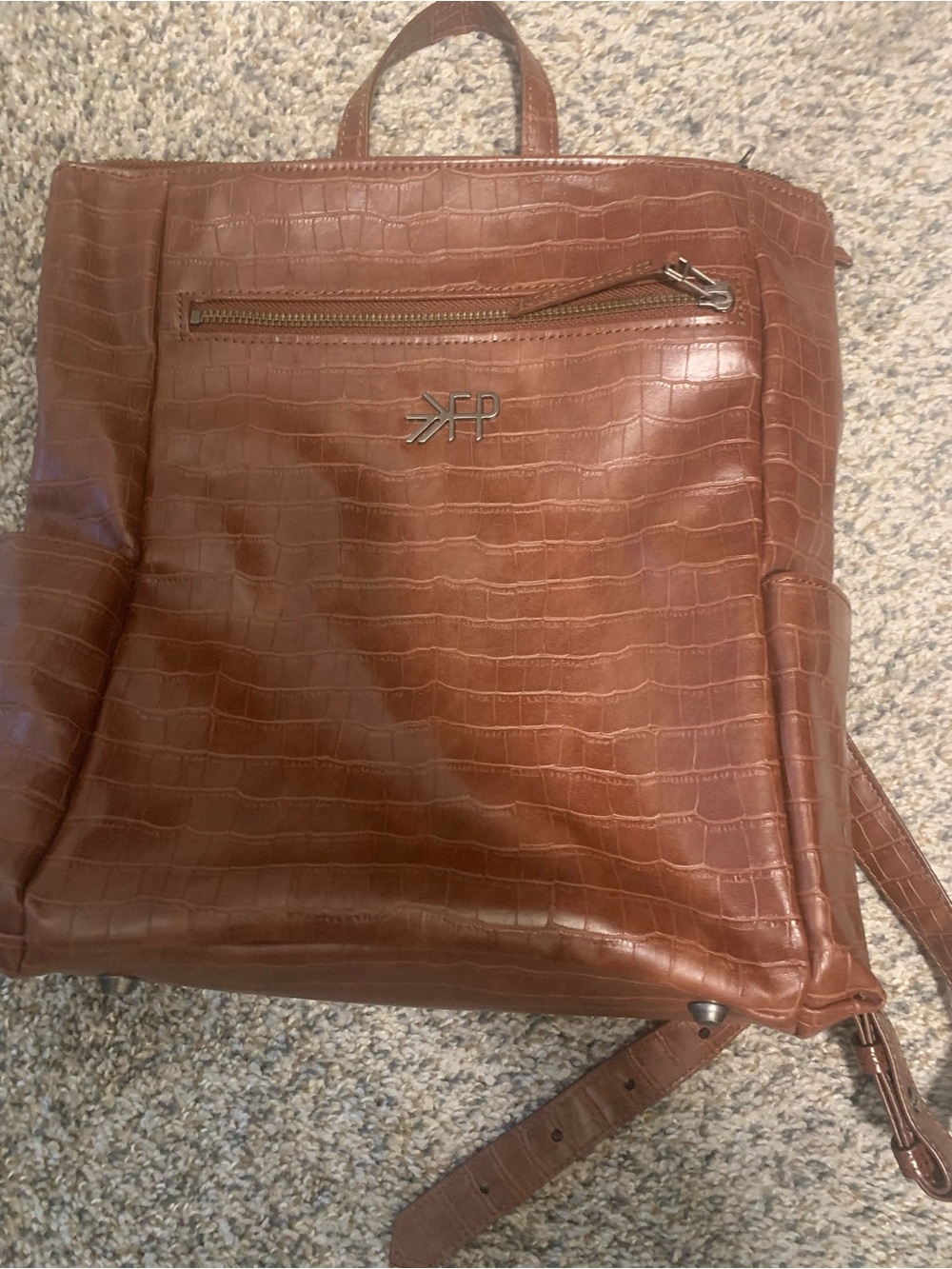 Brown Croc-Embossed Leather Backpack